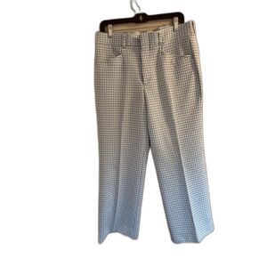 Vintage 70s Sears Kings Road Houndstooth Trousers Perma-Prest 34S Blue White